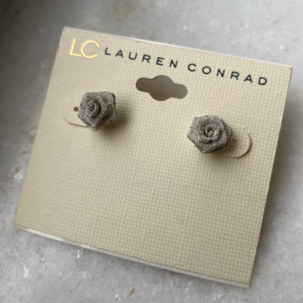 NWT LC Lauren Conrad Silver Rose Studs